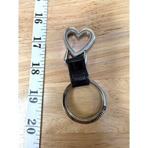Brighton Silver Heart Key Chain With Black Leather Accent